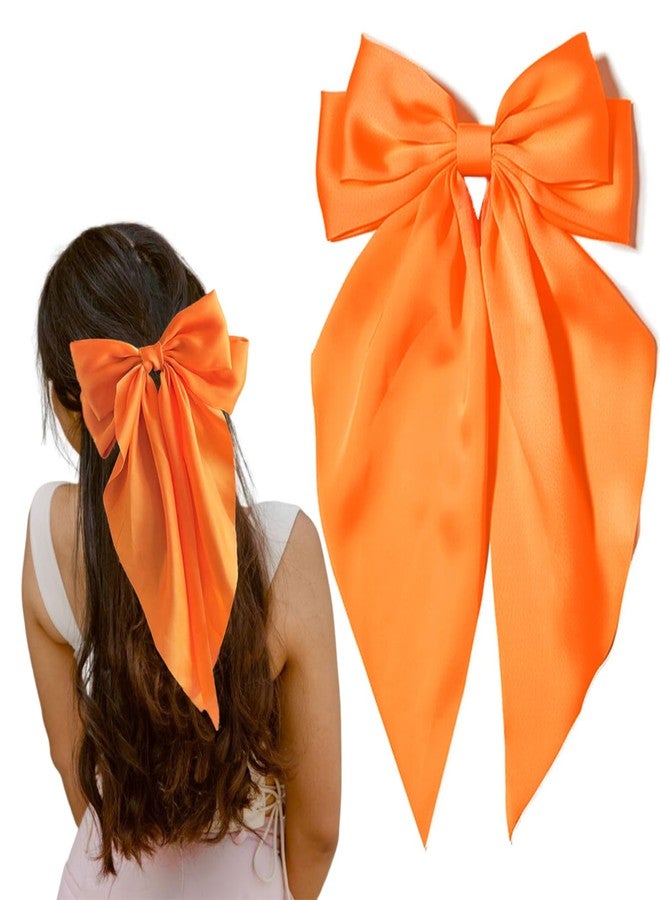 Ayesha Orange Hair Bows for Women,Big Satin Hair Bows Clips Orange Hair Accessories for Thanksgiving Women Girls - Image 1